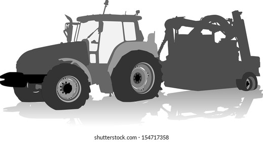 Vector silhouette of a tractor of road service