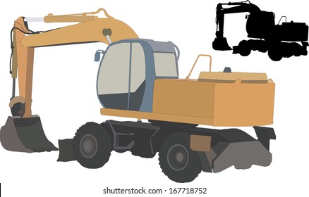 Vector silhouette of a tractor of road service