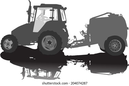 Vector silhouette of a tractor of road service 