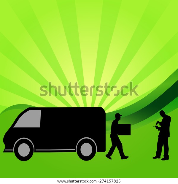 Vector silhouette of the transport service on\
green background.