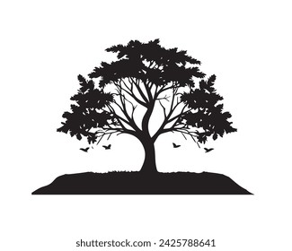 Vector silhouette of tree black tree on white background.