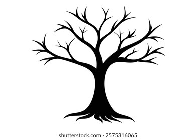 Vector silhouette of a tree with branches reaching out gracefully, perfect for nature-themed designs, minimalist art, environmental projects, and eco-friendly branding