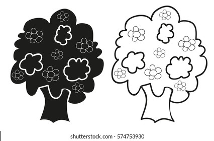 vector, silhouette tree cartoon