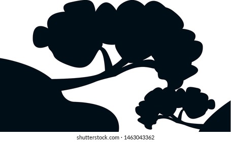 Vector silhouette of a tree with a hill