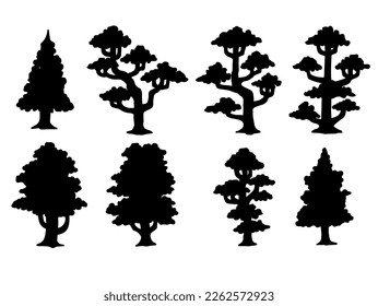 vector silhouette tree illustration set