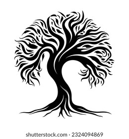  Silueta vectorial de un árbol. El icono de la silueta de olivo está aislado en un fondo blanco.