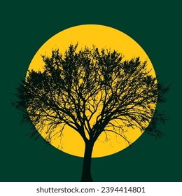 Vector silhouette of tree on the background of the full moon. Eps 10