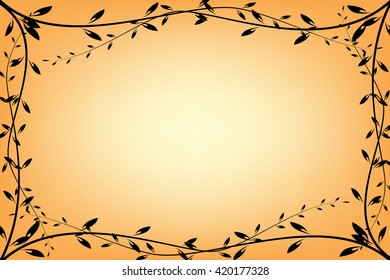 Vector silhouette tree on orange background for frame