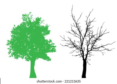 Vector silhouette of tree on white background.