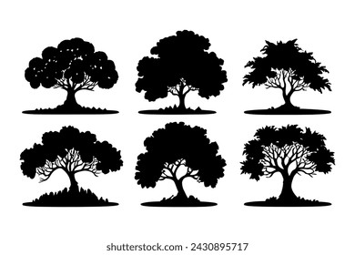 Vector silhouette of tree on white background. set collection