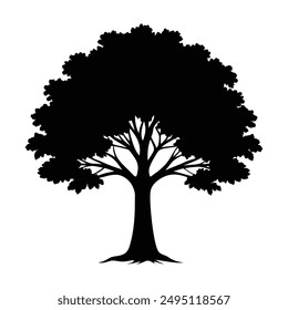 Vector silhouette of tree on white background