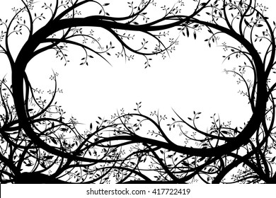 Vector silhouette tree on white background for frame
