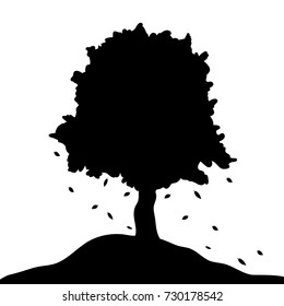 Vector silhouette of tree on white background.