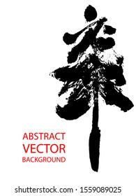 Vector silhouette of a tree, pine, painted with a brush in the style of Chinese, Japanese painting.