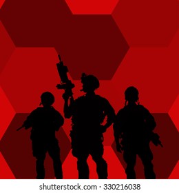 Vector silhouette of tree soldiers with abstrct background