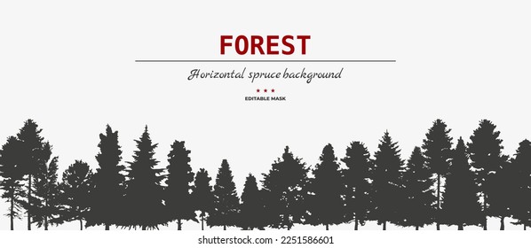 Vector silhouette of Treeline Spruce And Pines.Horizontal spruce background.Spruce treeline	