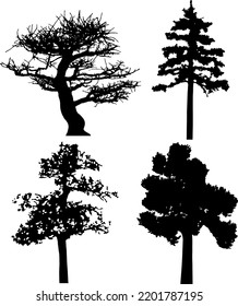 Vector silhouette of trees. Isolated eps 10.