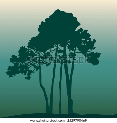 vector silhouette of trees on a background in natural tones. For designing prints of postcards, posters, interior wallpapers and creating scenes of nature and parks