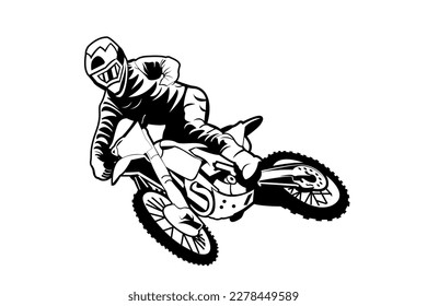 Vector silhouette of trophy offroad biker. Black and white motorcycle illustration for web, print design. Poster, t-shirt, site, blog usage. Extreme lovers