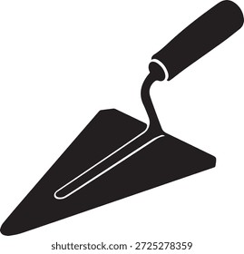 Vektorsilhouette einer Kelle in Schwarz. Einfaches Gartenwerkzeug und Mauerwerk einzeln auf weißem Hintergrund. Perfekt für Bau-, Garten-, Heimwerker- und Werkstattdesigns.
