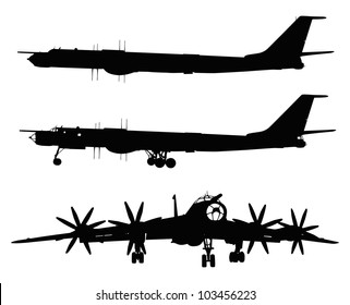  Vector silhouette of Tu-95 Bear Russian strategic bomber. Separate layers