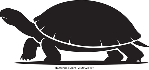 Silhueta vetorial de uma tartaruga em preto. Forma réptil simples isolada sobre fundo branco. Perfeito para projetos de vida selvagem, oceanos, vida aquática, natureza, conservação e design.