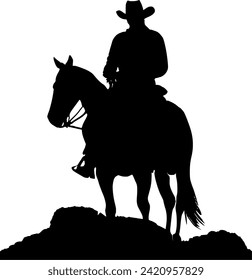 Vector Silhouette Twill Design Element - Horse with Rider - Cowboy Ranger Western Style - Wild West