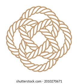 Vector silhouette twisted line rope circle mat. Mandala - Cloverleaf. Isolated on white background.