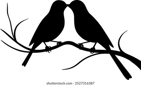 vector silhouette of the two bird on branch tree