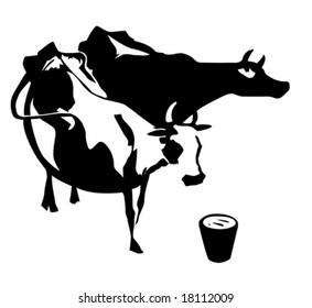 vector silhouette two cows on white background