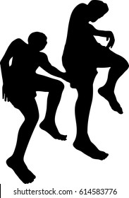vector silhouette of two diverse man walking. 