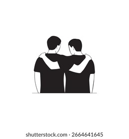 Silueta de Vector de dos amigos de pie con los brazos uno alrededor del otro, simbolizando la amistad, la confianza y la Asistencia, perfecto para los conceptos de relación y diseño comunitario.