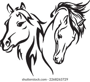 Vector silhouette of two horse heads, perfect for photos and stickers
