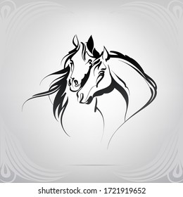 Vector silhouette of two horses