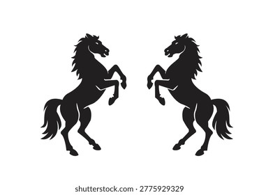 Vector silhouette of two horses facing each other gallantly