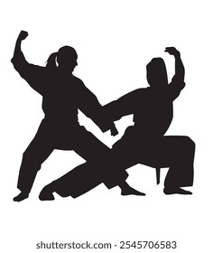 vector silhouette of two karate fighter fight