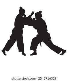 vector silhouette of two karate fighting in competition