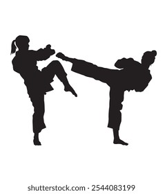 Silueta de Vector de dos mujeres de karate luchando