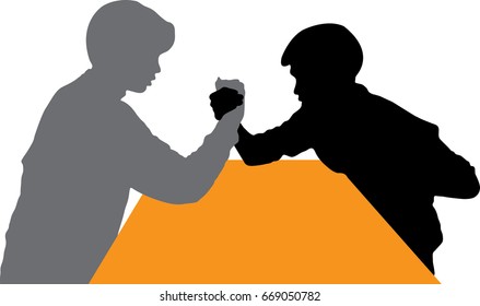 Vector silhouette of Two men arm wrestling