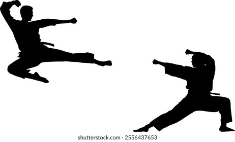 Vector silhouette two men fighting - Martial arts and self-defense - Fight and technique - Attack and defense