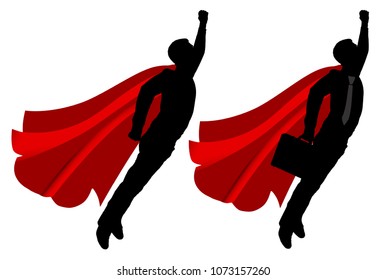 Vector silhouette of two men, superheroes who are flying. Business concept