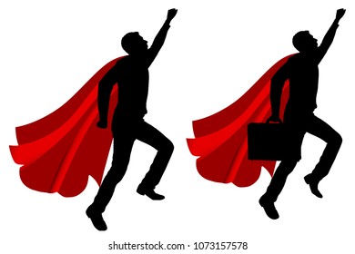 Vector silhouette of two men, superheroes. Business concept of successful people