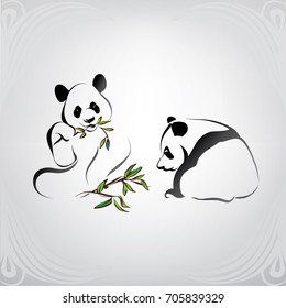 Vector silhouette of two pandas