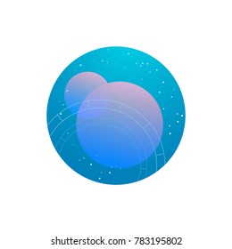 Vector silhouette of two planets flat Illustration on a gradient sky blue backgroud with constellation of stars, natal chart in round form icon. Used for logo, mobile app icon or templates for web