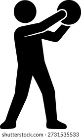 Silueta de Vector de dos jugadores que realizan un lanzamiento de bola de medicina y un ejercicio de captura. Entrenamiento de pareja de fitness de cricket.