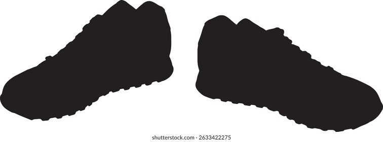 vetor; silhueta dois tênis preto e branco