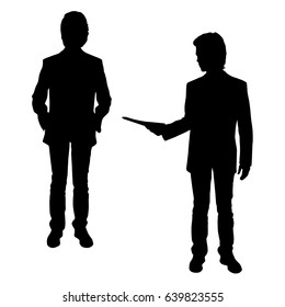 Vector silhouette of two teenagers, Notepad in hand, black color, isolated on white background