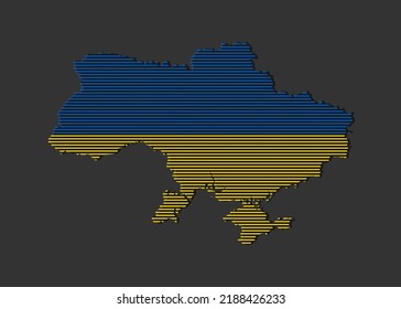 Vector silhouette Ukraine with national flag from color dots isolated on background. Abstract template map Europe country flag for design, illustration, pattern, infographic, backdrop. Symbol Ukraine