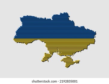 Vector silhouette Ukraine with national flag from color lines isolated on background. Abstract template map Europe country flag for design, illustration, pattern, infographic, backdrop. Symbol Ukraine