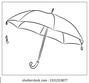 Vector silhouette Umbrella. Isolated object on a white background. Linear hand drawn illustration. Outline style